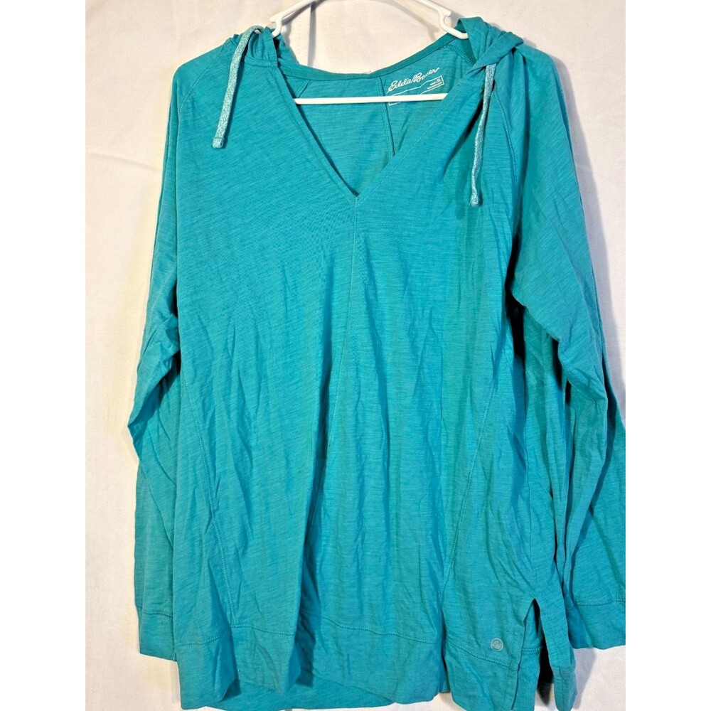Eddie Bauer Teal Hoodie Long Sleeve T-shirt Women's XL Sporty Gym Normcore